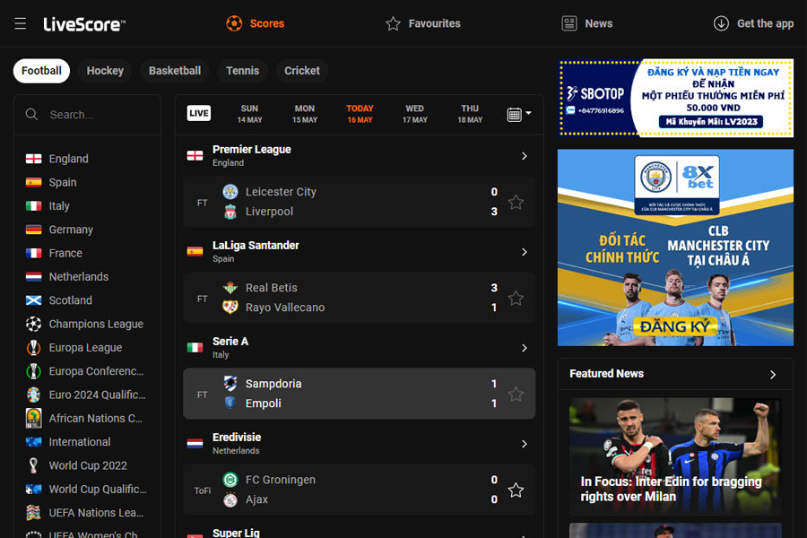 Thông tin về trận đấu dễ dàng với Livescore